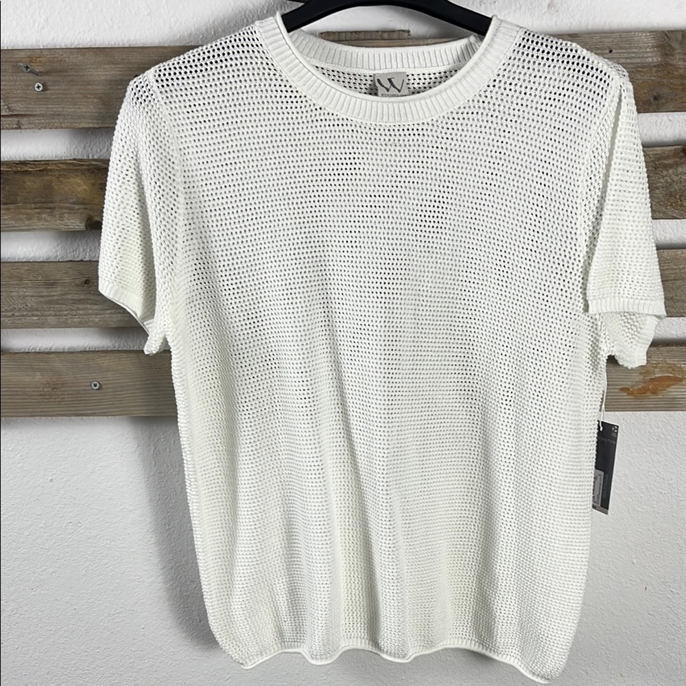 Worthington White Mesh Style Short Sleeve Top